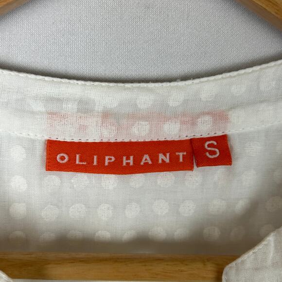 Oliphant Roll Sleeve White Polka Dot Cotton Dress V Neck Mini Women's Size S - Picture 4 of 10